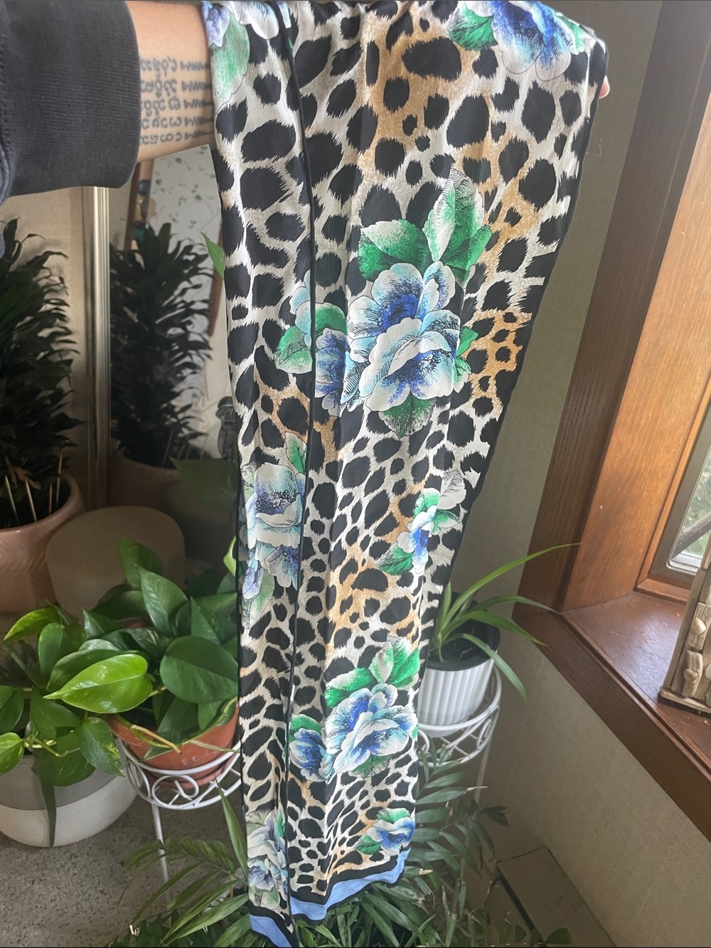 Bill Blass Vintage Women’s Floral Leopard Print Silky Scarf